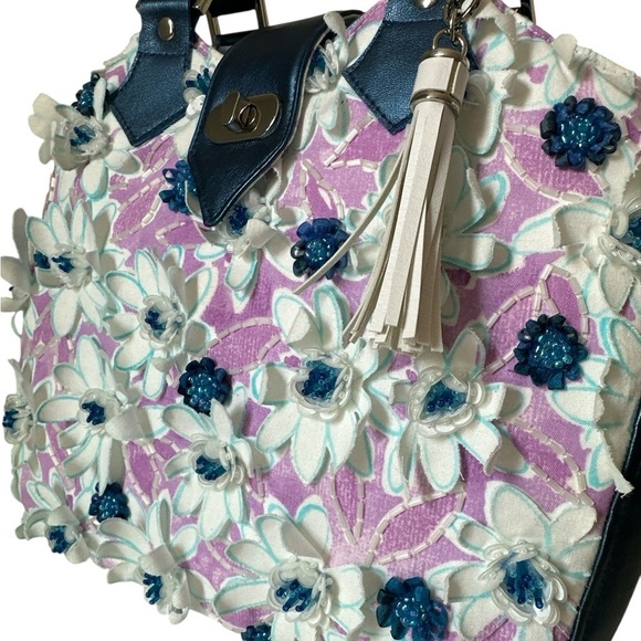 Handmade Floral Blue and Purple Women's Bag - Picture 2 of 8